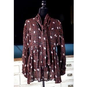 Anthropologie Elysia Embroidered Tie Blouse New S